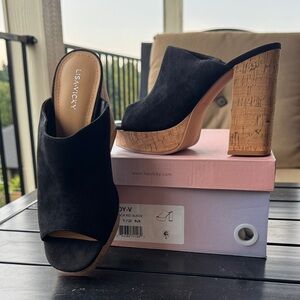 Black Suede Platform open Toe Mules